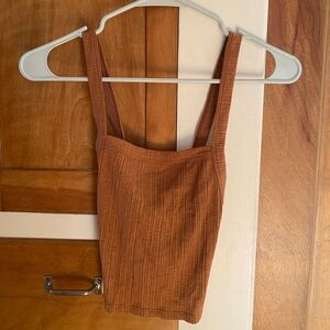 Brown/Tan American Eagle Cropped Tank with Cross-Cross Back
